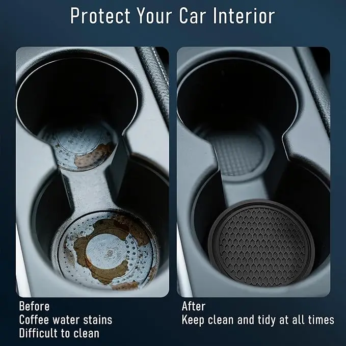 Conjunto de 2 Porta-Copos para Carro, Suporte Universal Antiderrapante Embutido em Silicone, Acessórios para Interior de Carro, Preto