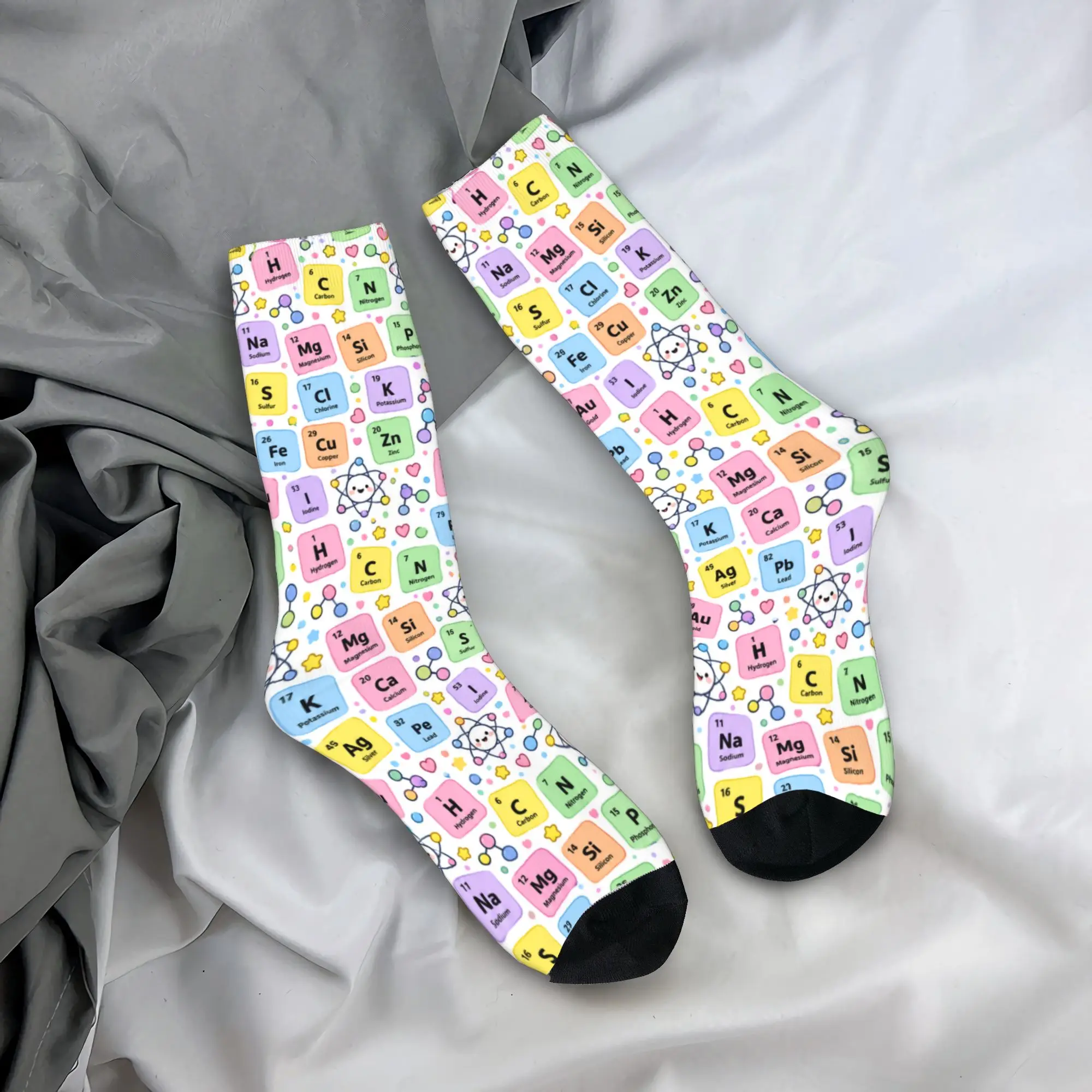 Novelty Men Socks with Colorful Periodic Table Element Stockings Women Men  Socks Soft Modern Socks Winter Non Slip Socks
