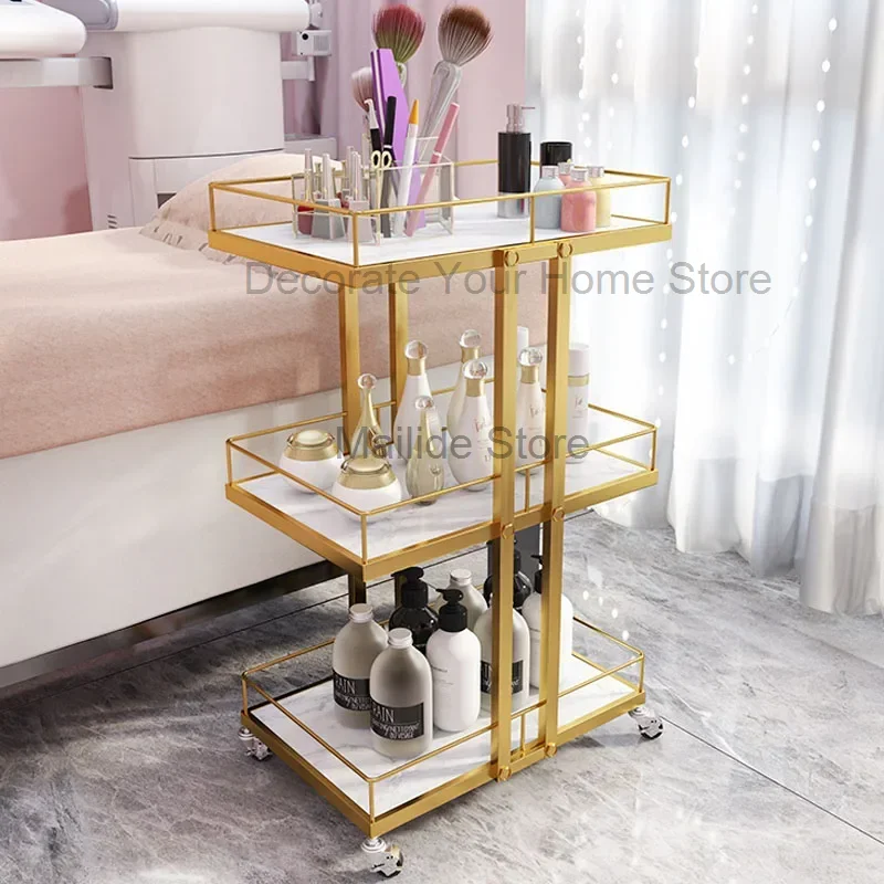 Modern Minimalist Iron Trolleys Light Luxury Salon Furniture Beauty Salon Mobile Rack Multi-layer Tool Cart Home Storage Trolley