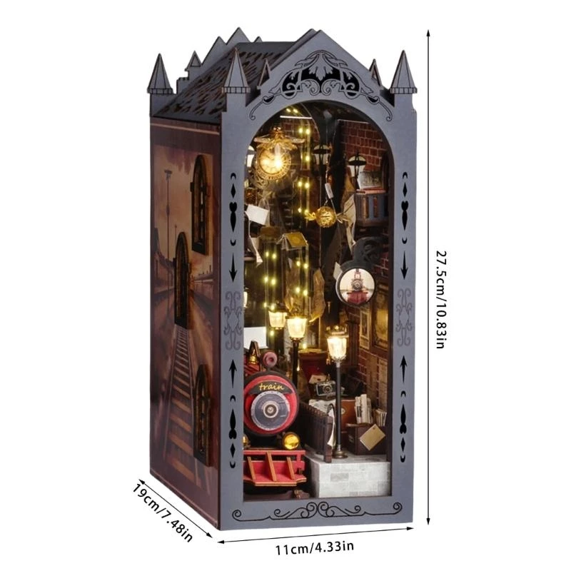 Set artigianale in legno Inserto per libri architettura in miniatura con materiali per scaffali a luce LED per adulti e 15UB