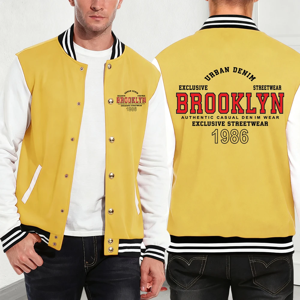 

Brooklyn Letter Simple Printed Men'S Jackets Cotton Basics Pocket Baseball Jersey Winter Fleece Warm Coats Fashion Men Clothes