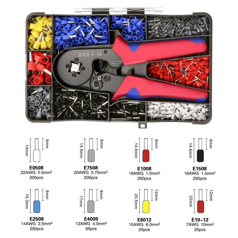 Wholesale Crimping Pliers HSC8 6-4A Tubular Terminal Crimper Wire Mini Ferrule Crimper Tools Household Electrical Kit With Box