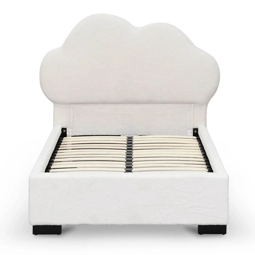 Modern Design Uphlostery Bed Frame Bedroom Furniture White Single Size Sherpa Fabric Bed for Kids