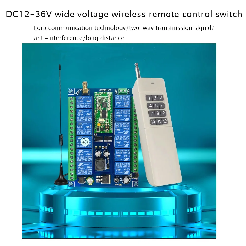 RF DC12V  DC24V  36V  12CH RF 10A relay  Wireless Remote Control Switches  transmitter  receiver  433mhz  two-way industrial