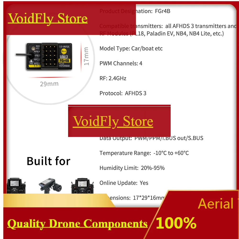 VoidFlyFlySky FGr4B 2.4G 4CH AFHDS 3 Receiver For PWM/PPM/i-bus/S.BUS/i-bus2 Output Compatible PL18 NB4 NB4 Lite Transmitter For