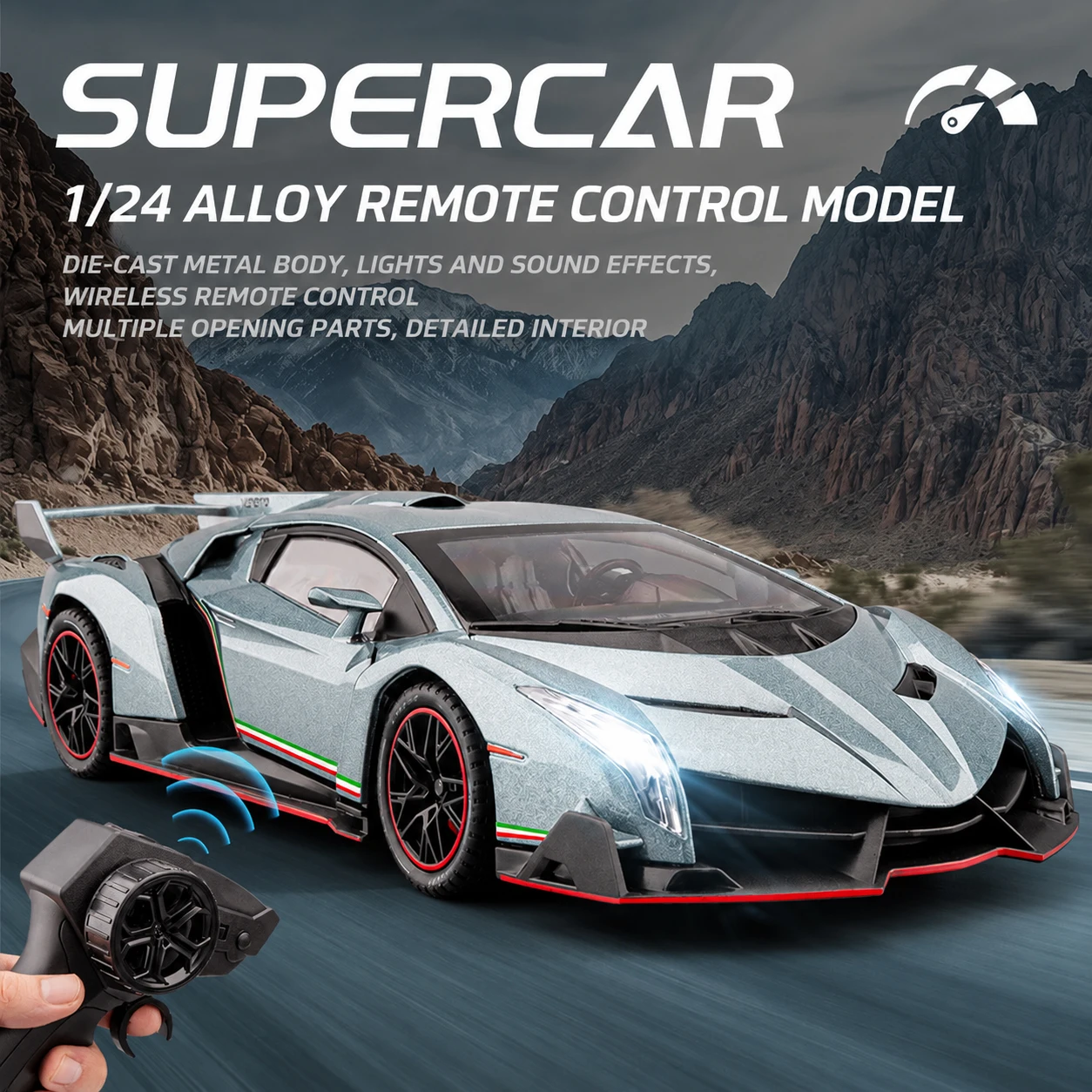 1:24 Diecast Car Sound and Light Remote Control Car Model Toy Boy Birthday Gift Puzzle Premium Collection