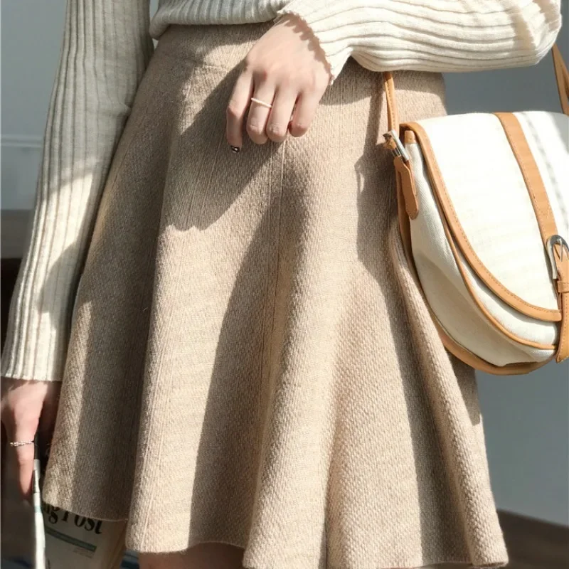 Knitted Pleated Short Skirt Women  Autumn Wool High Waist Slim Fluffy Small A-Line Mini Preppy Korean Style Umbrella  Mini Skirt