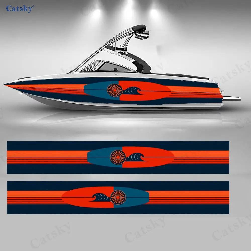 

Contrast Color Surfboard Stripe Boat Stickers, PVC Waterproof Vinyl Wrap Decals for Fishing Boats, Durable and Stylish Design