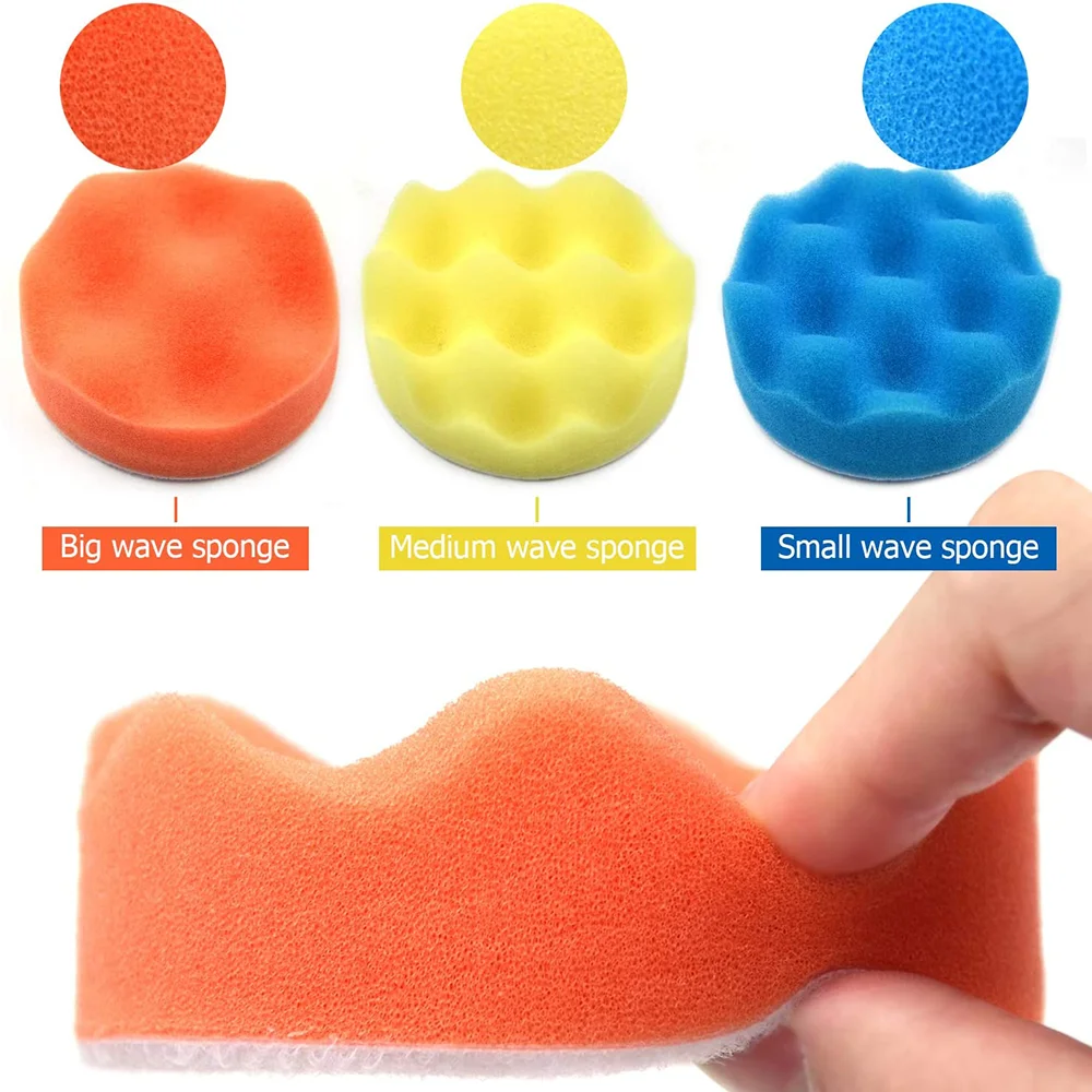 3 인치 자동차 연마 샌딩 디스크 버핑 스폰지 패드 키트, 1/4 인치 생크 백킹 패드 및 소프트 인터페이스 패드 모직 버퍼 포함