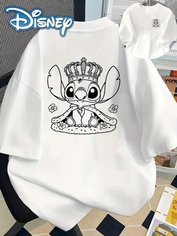 

Disney Lilo & Stitch Women's Short-Sleeve T-Shirt with Round Neckline, Crown Floral Print Design, Summer Casual Women's Wear