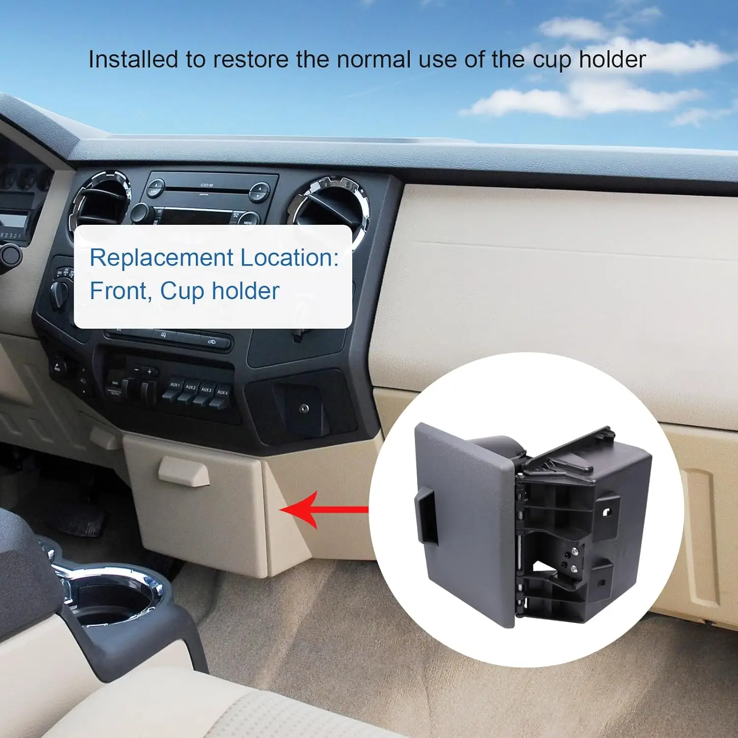 In-Dash Cup Holder 8C3Z-2513562-AC Fit Ford F250 F350 F450 F550 Super Duty 2008-2016 Dashboard Drink Holder Replacement view 2