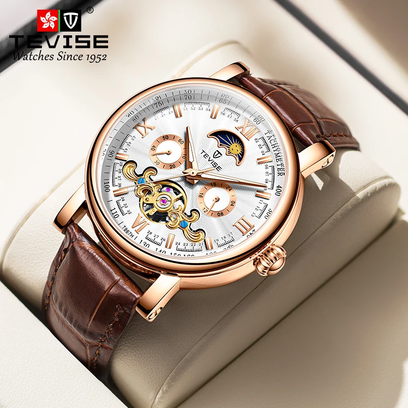 TEVISE Automatic Mechanical For Men Waterproof Leather Luminous Business&Fashion Style Stainless Steel Classic Wristwatch