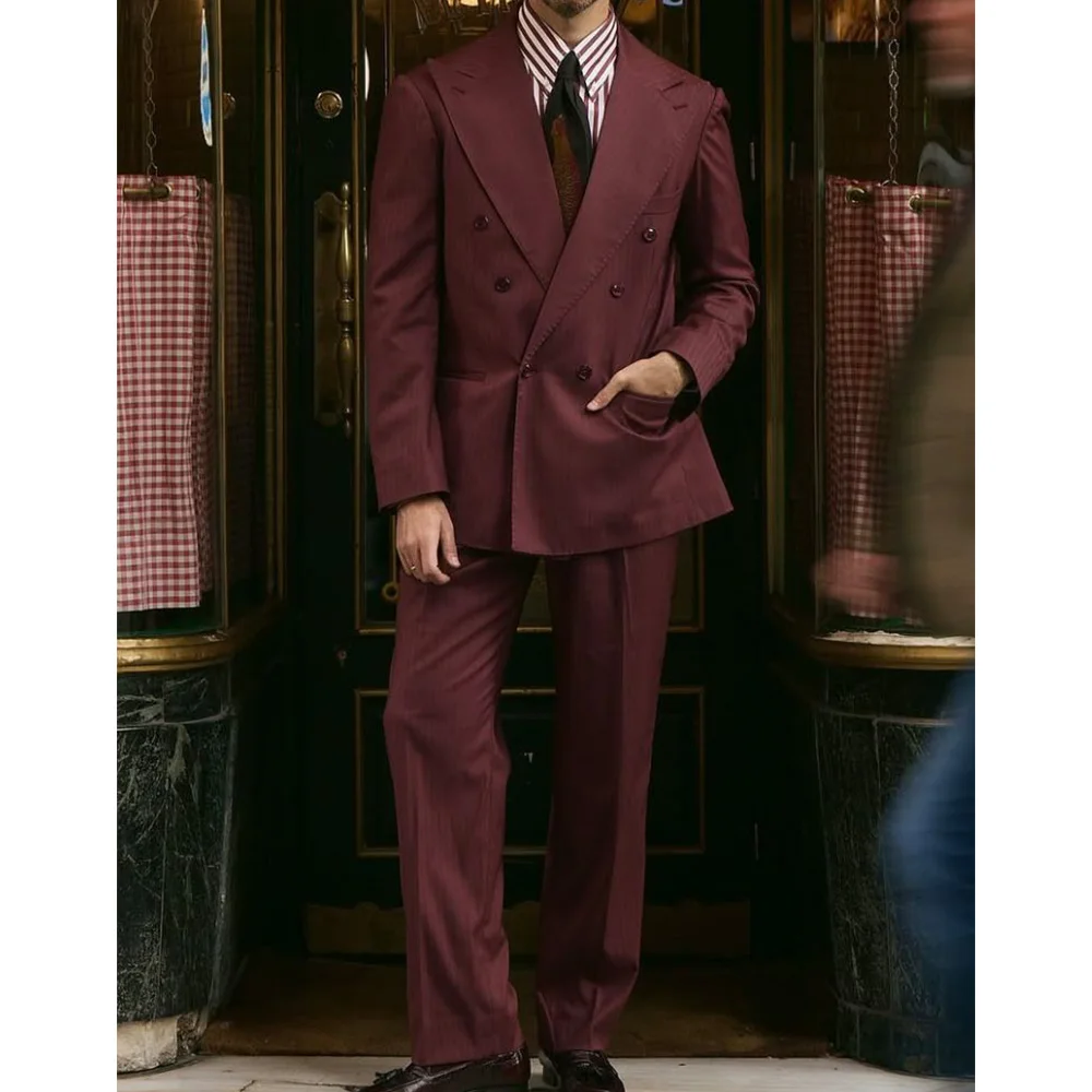 

Mens Suit Two Piece Double Breasted Blended Fabric Notched Lapel Comfortable Breathable Business Casual Mens Jacket For Wedding