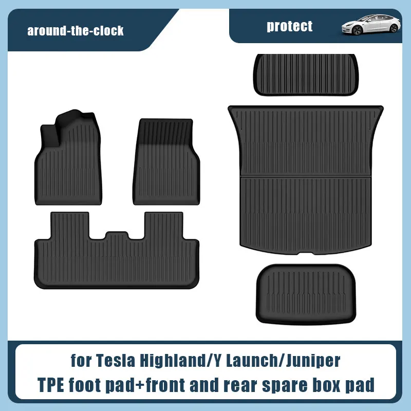 For New Tesla Model 3 Highland Car Floor Mats All-inclusive Threshold Style Foot Pads TPE Cargo Liner Seat Backrest Protective