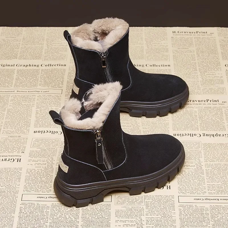 Women Snow Boots 2024 Autumn/Winter New Solid Color Plush Snow Boots Zipper Thick Bottom Anti Slip Warm Cold Proof Cotton Shoes image 4