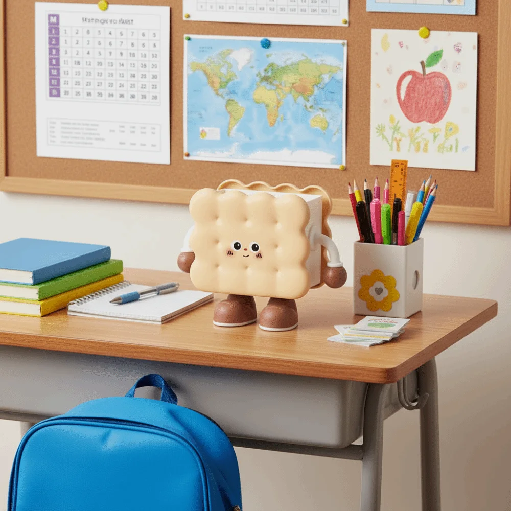 Durable Plastic Pen Holder Bread Design Large Capacity Desktop Organizer Cartoon Plastic Biscuit Design Storage Bucket Office