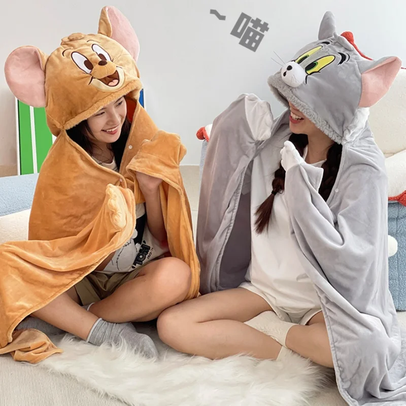 Tom Cat And Jerry Mouse Cartoon Office Napping Air Conditioning Blanket Soft And Warm Home Pillow Hooded Blanket Christmas Gifts