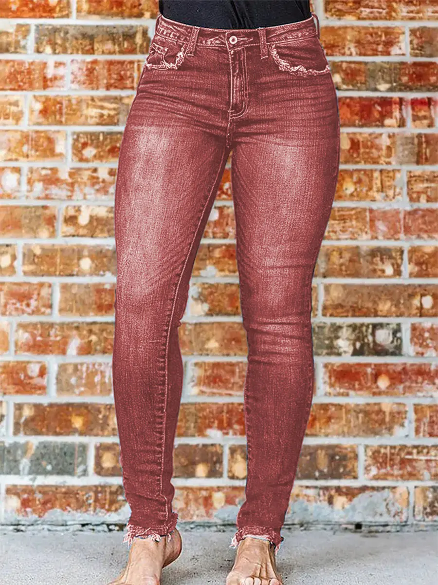 

Женские джинсы скинни в стиле ретро, потертые, для похудения, эластичные, со средней талией, длинные джинсовые брюки