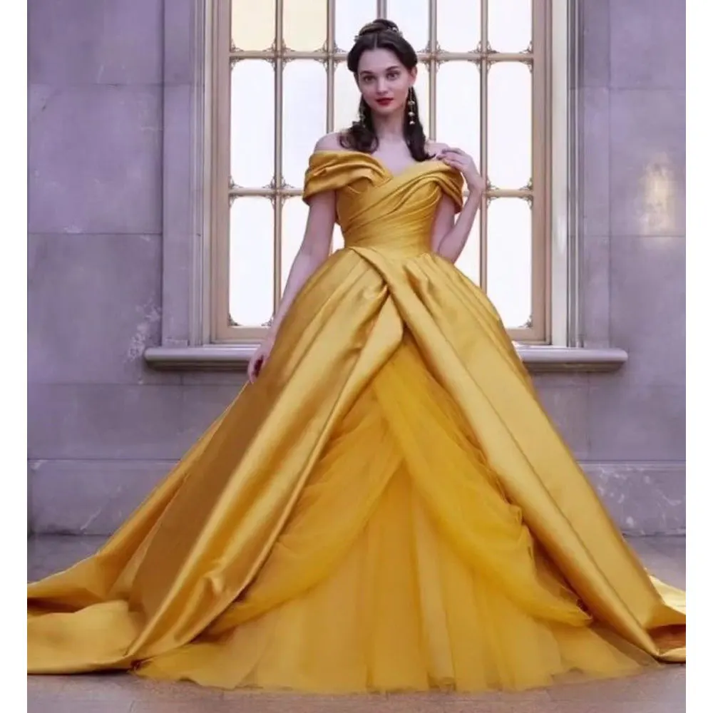 Yellow Quinceanera Dress 2024 Princess Sweet 16 Dress Birthday Party Gown Gift Long Puffy Skirt Off Shoulder Vestidos De 15 Años