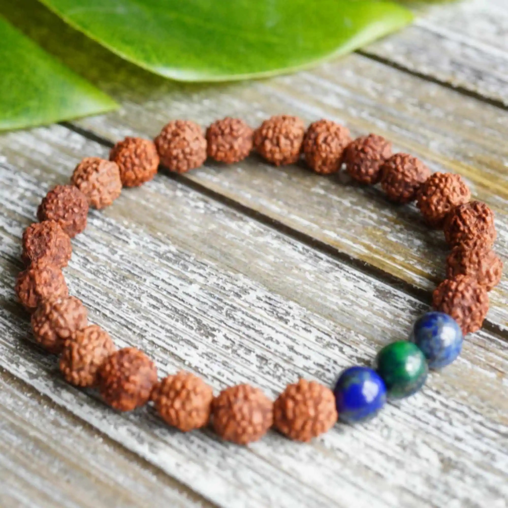 6mm Natural round Rudraksha gemstone Chrysocolla beads Bracelet Spirituality Wrist Jewelry Pray Yoga Handmade Calming Mental