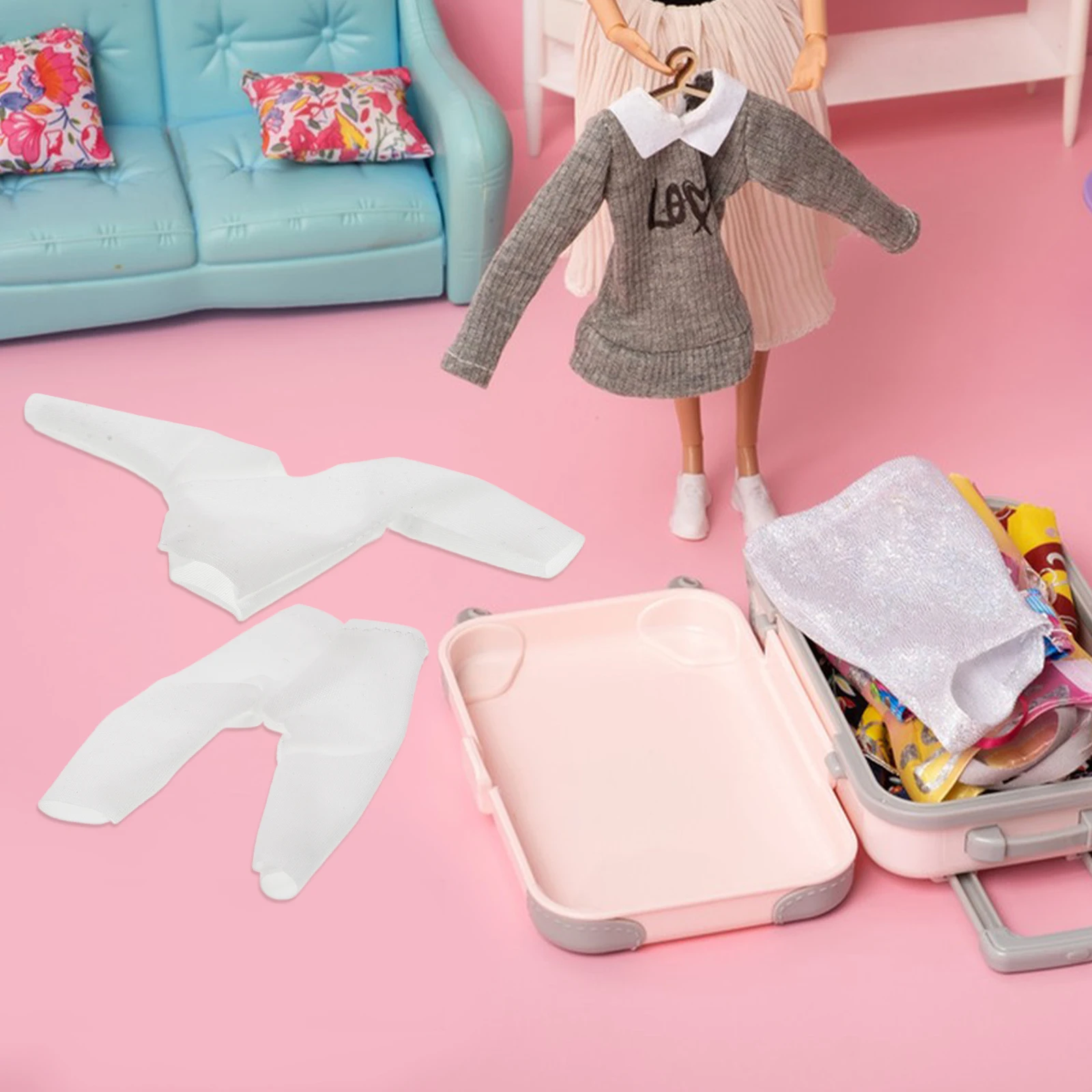 

Ob11 1:12 Scale Elastic Low Collar Long Sleeve Shirt Anti-Staining Base Shirt Baby Safe Soft Breathable Autumn Wear White