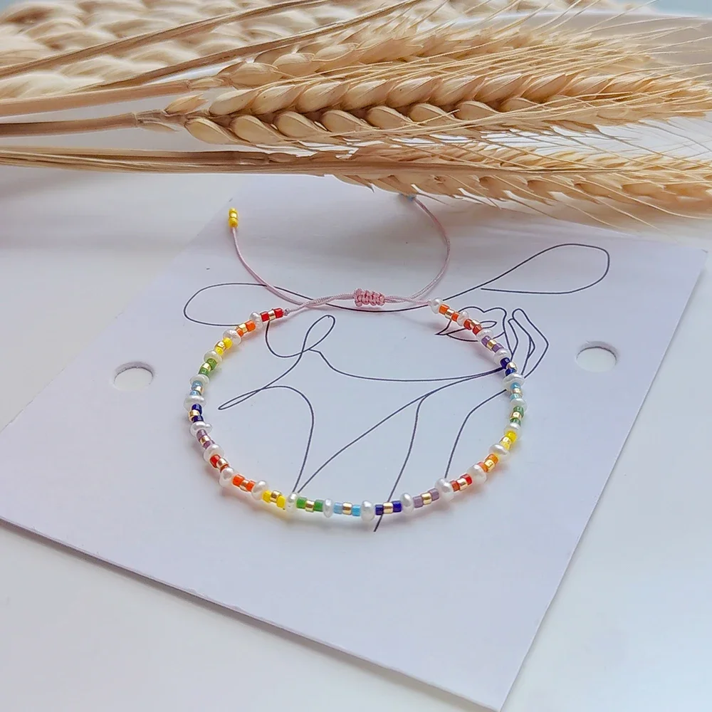 KKBEAD Boho Rainbow Pearl Bracelets for Women Delicate Seed Beads Bracelet Simple and Thin Jewelry Gift Summer