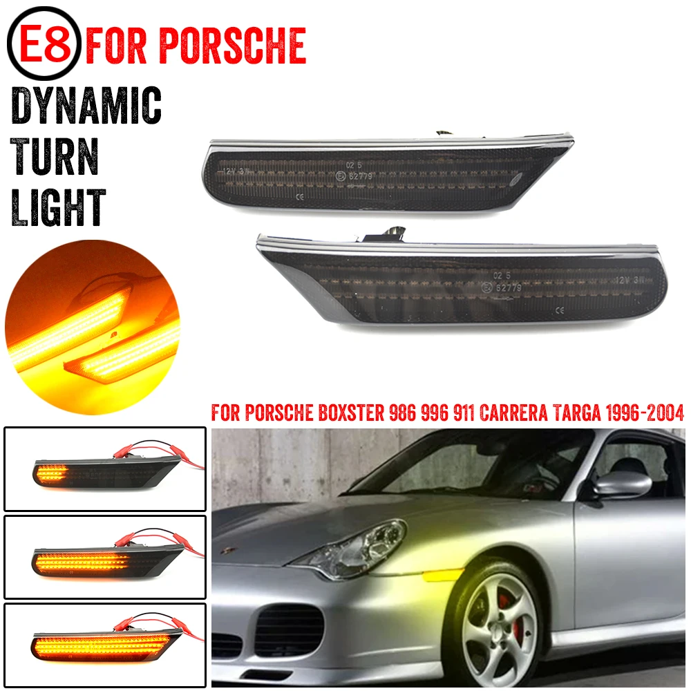 Smoked/Crystal Lens Dynamic Amber LED Side Marker Turn signal Light For Porsche Boxster 986 996 911 Carrera Targa 1996-2004