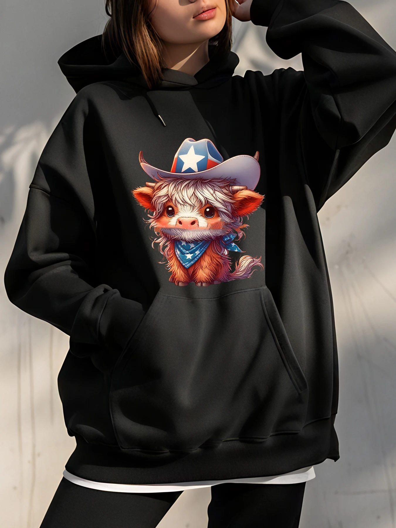 

Толстовка с ковбойским принтом коровы, повседневная толстовка унисекс для женщин и мужчин, уличная модная одежда