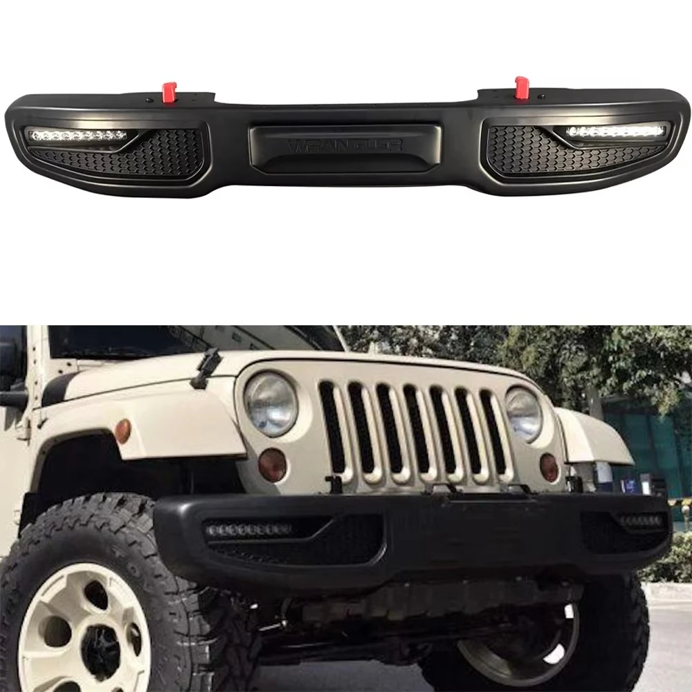 Black Apollo Style Steel Front Bumper With Led Light for Jeep Wrangler JK 2007-2017 J317