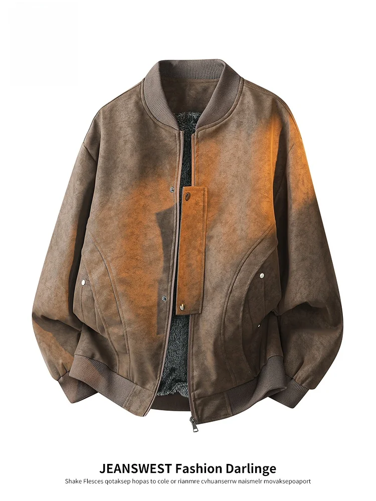 

Jeanswest American Retro PU Leather Jaet Men's Winter Motorcycle Jaet Thiened Fce Youth Casual Sle Zipper Closure