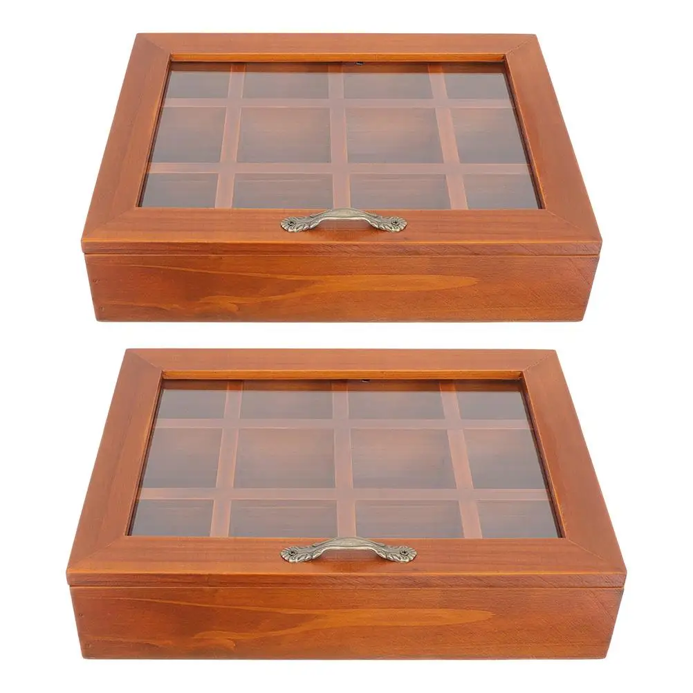 

2Pcs Vintage Multi Grid ganizer Transparent Multi Grid Jewelry Box Lid Storage Tray Home Collectibles