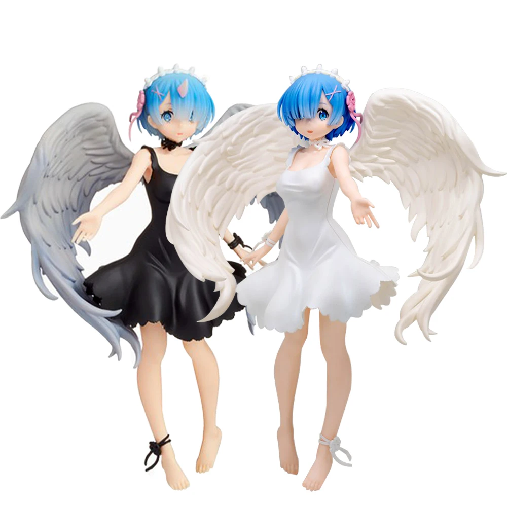 Anime Re:0 Figure Rem Action Figures PVC Angel Remu Figurine Desktop Ornaments White Angel Dress Remu Look Up Figure Toys Gifts