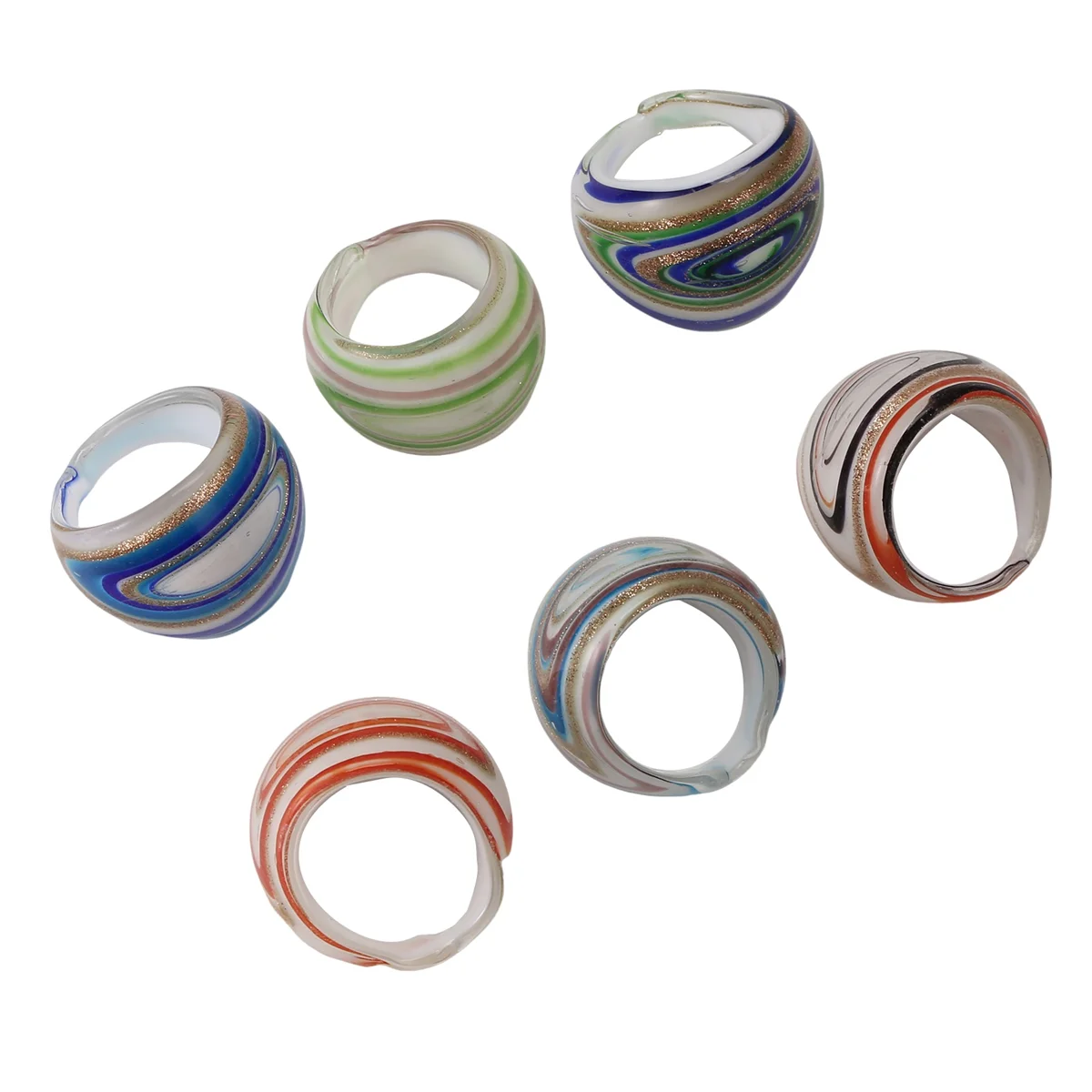 A71P 6 X Lampwork Glass Band Rings 17-19mm Multi Colors HOT
