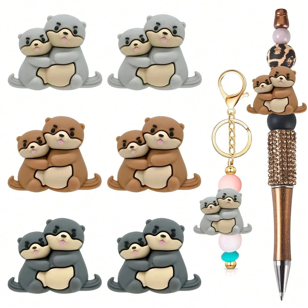 6/36PCS 3D otter mom silicone beads, suitable for DIY jewelry, necklaces, keychains, creative parties, holiday gifts