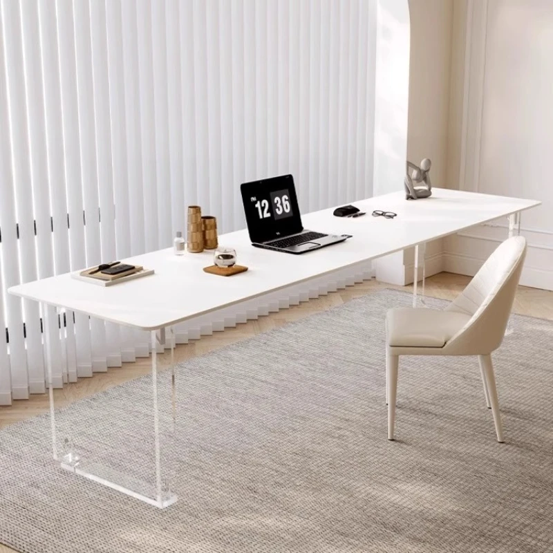 

Computer desk, white simple rock slab, suspended desk for household use, study double work table