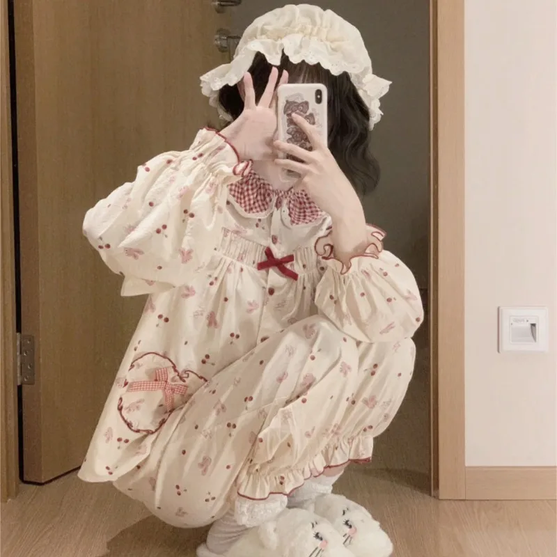 Cute Long Sleeved Pajamas Women Autumn Winter New Sleepwear Popular Princess Style Sweet Loungewear Loose Student Homewear Set