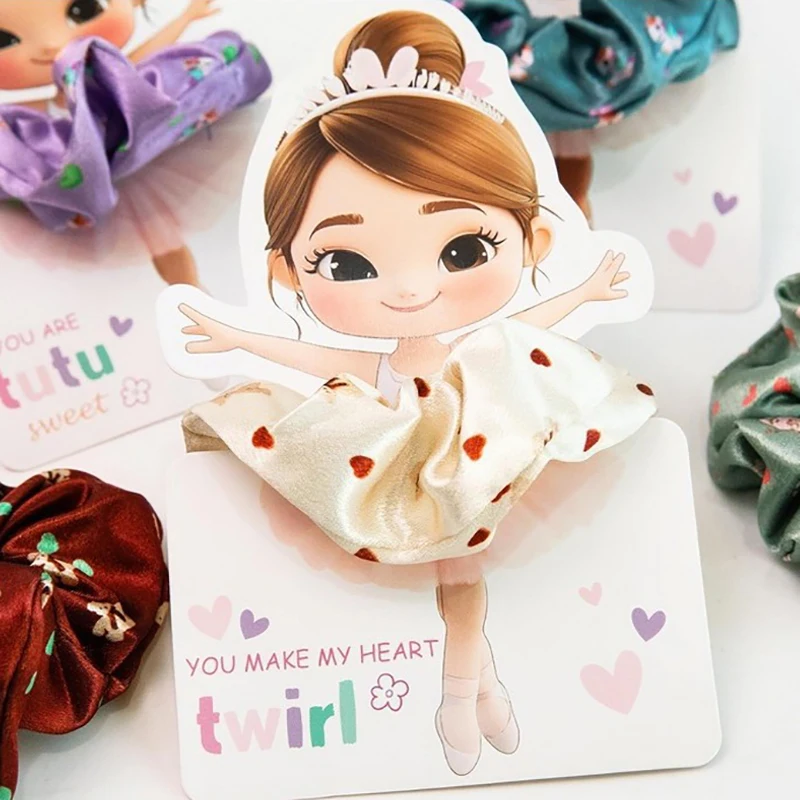 

24Pcs Valentine's Day Ballerina Card With Hair Scrunchies For School Classroom Boys Girls Toddlers And Kids Party Favor Sets