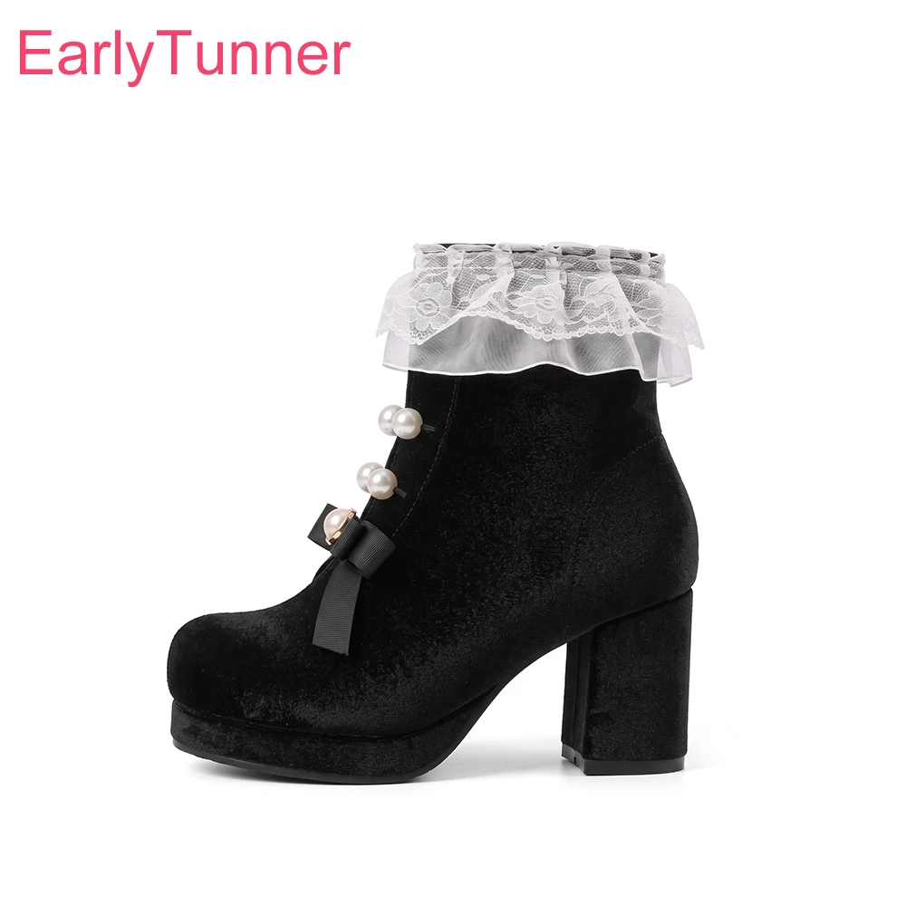 2026 Autumn Sweet Women Platform Ankle Boots High Block Heel Lady Cosplay Shoes Large Small  Plus Size 12 32 46 48 Non-slip