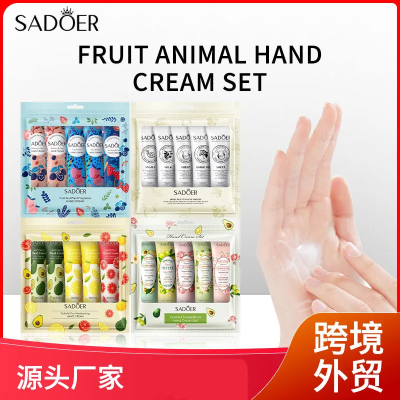 5Pcs/set SADOER Fruit Plant Fragrance Hand Cream Sets Moisturizing Repair Anti Dry Hand Lotion Sets Hands Skin Care Products