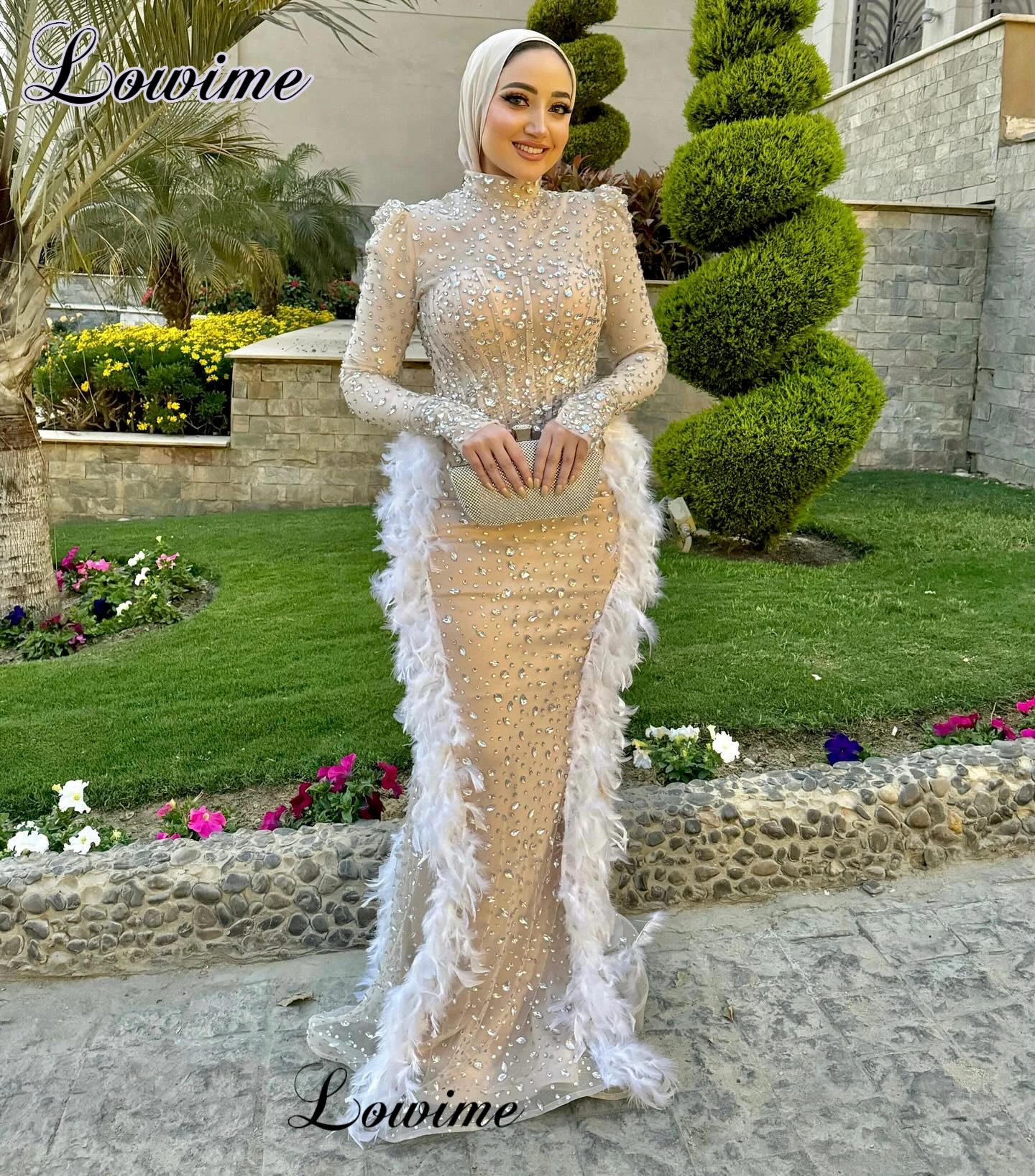 Middle East Muslim Evening Dresses With Crystals Long Sleeves Formal Occasion Dresses Mermaid Vestidos De Fiesta Engagement Gown