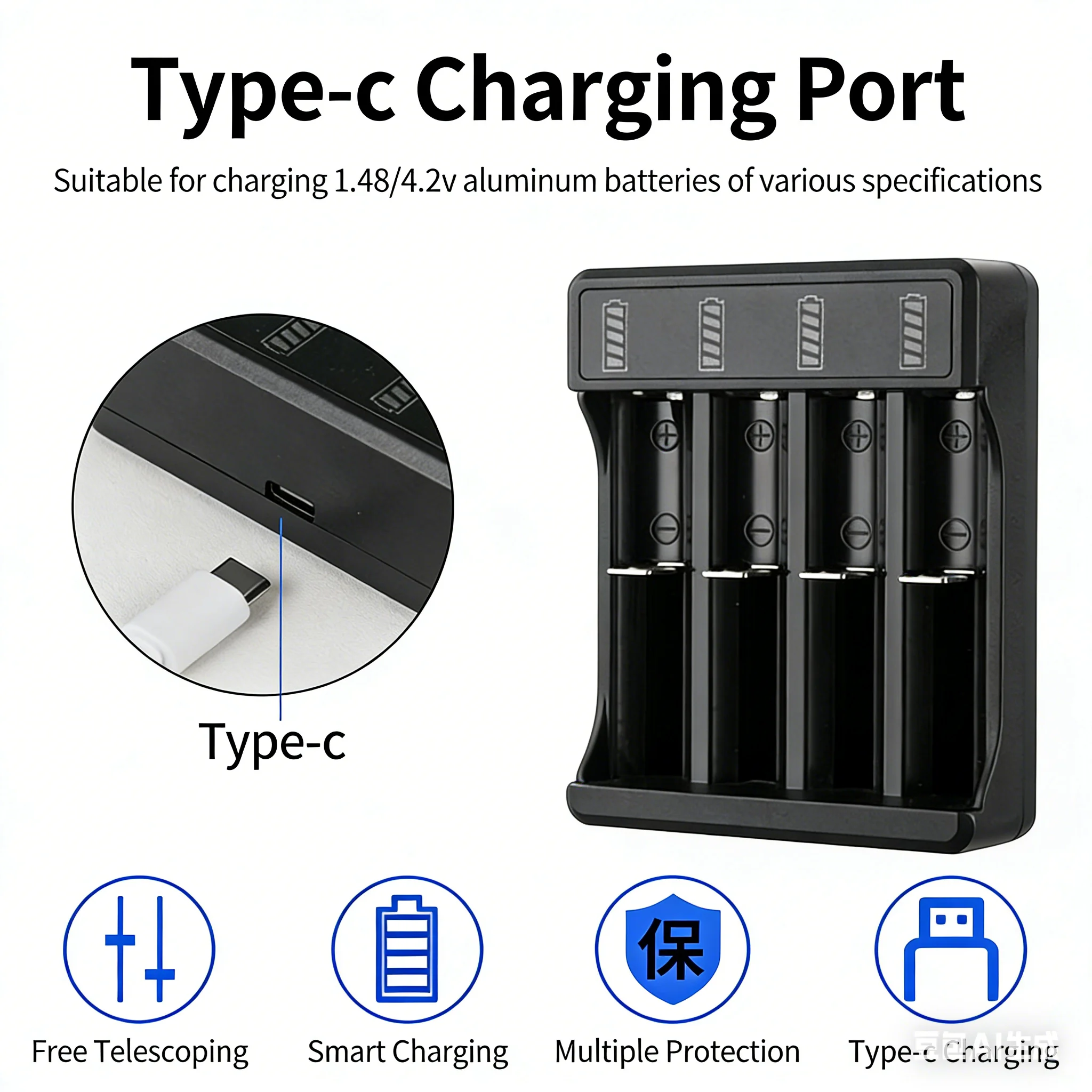 Universal Battery Charger With LED Indicator Cable 3.7V Smart Quick Rechargeable Lithium Battery Charger for 18650 16650 14500