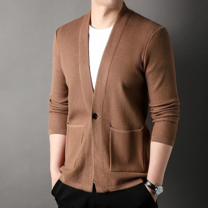 Men's Autumn and Winter High Quality Knitted Cardigan  Buttonless  Casual Comfortable and Versatile  Suits Man Clothes