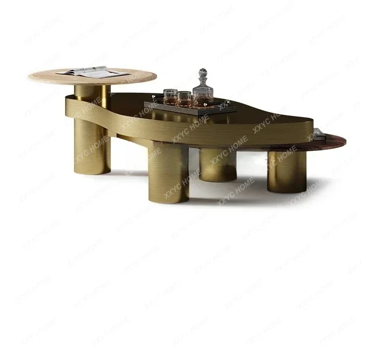 AAItalian Minimalist Coffee Table Villa Living Room Household Coffee Table TV Cabinet Light Luxury Modern Marble Coffee Table