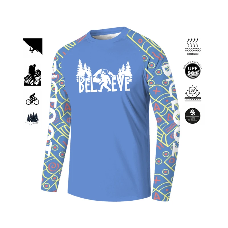 BIGFOOT Cycling Long Sleeve Fashion Printed Men's Outdoor Sunscreen Upf50+ Quick Drying Breathable Fitness Training Clothing