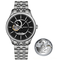 BERNY Automatic Men Watch Full Stainless Steel Mechanical Wristwatch High-end Luxury Man Watches NH39 Perspective Sapphire