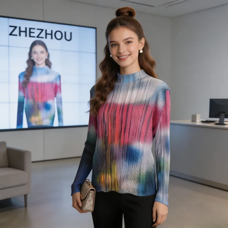 

Miyake Pleated New 2026 Tie-Dye Pleated Set for Women High Elasticity Slim Fit Artistic Casual Stylish Pleated Two-Piece Set