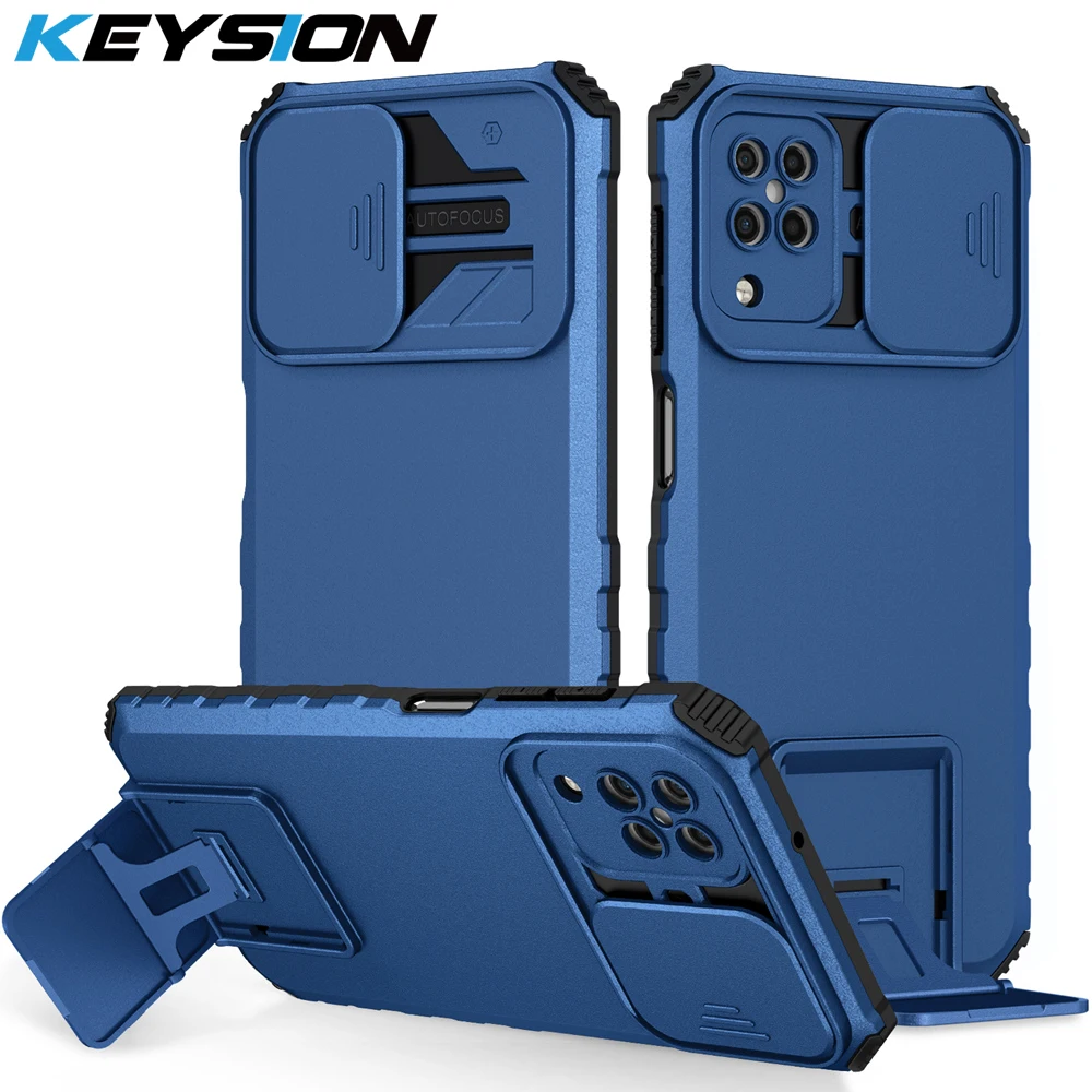 KEYSION Shockproof Case for Samsung A12 A22 4G A22S A42 5G Push Pull Camera Protection Live Stand Phone Cover for Galaxy M32 M12