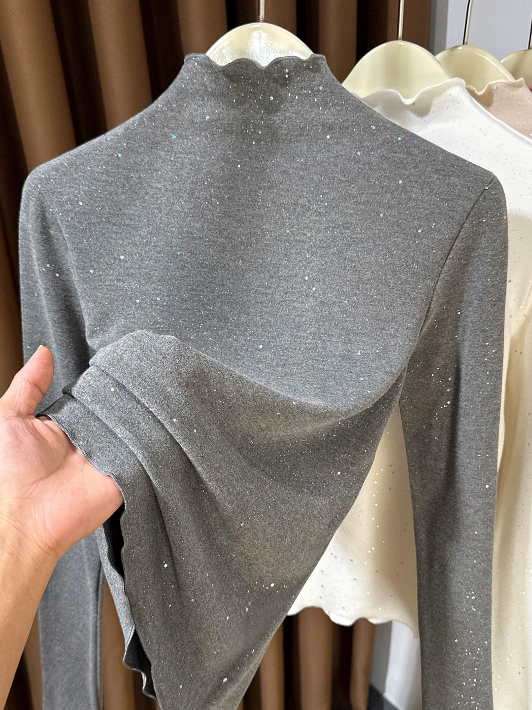 

Faionable Double-Sided Fce Long Sve f-High Collar Women's Base irt Wooden Trim Velvet T-irt Inner Wear