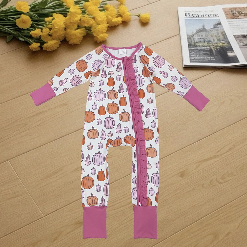 

9.17 Детские зимние комбинезоны для маленьких девочек, разноцветные тыквы, осенние комбинезоны с рюшами и молнией