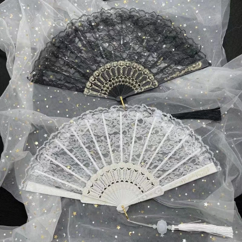 Vintage European Lace Fan Elegant Orchid Hand Fan for Women Summer Dance Performance Photo Prop Foldable Floral Decorative Fan - Detail 1